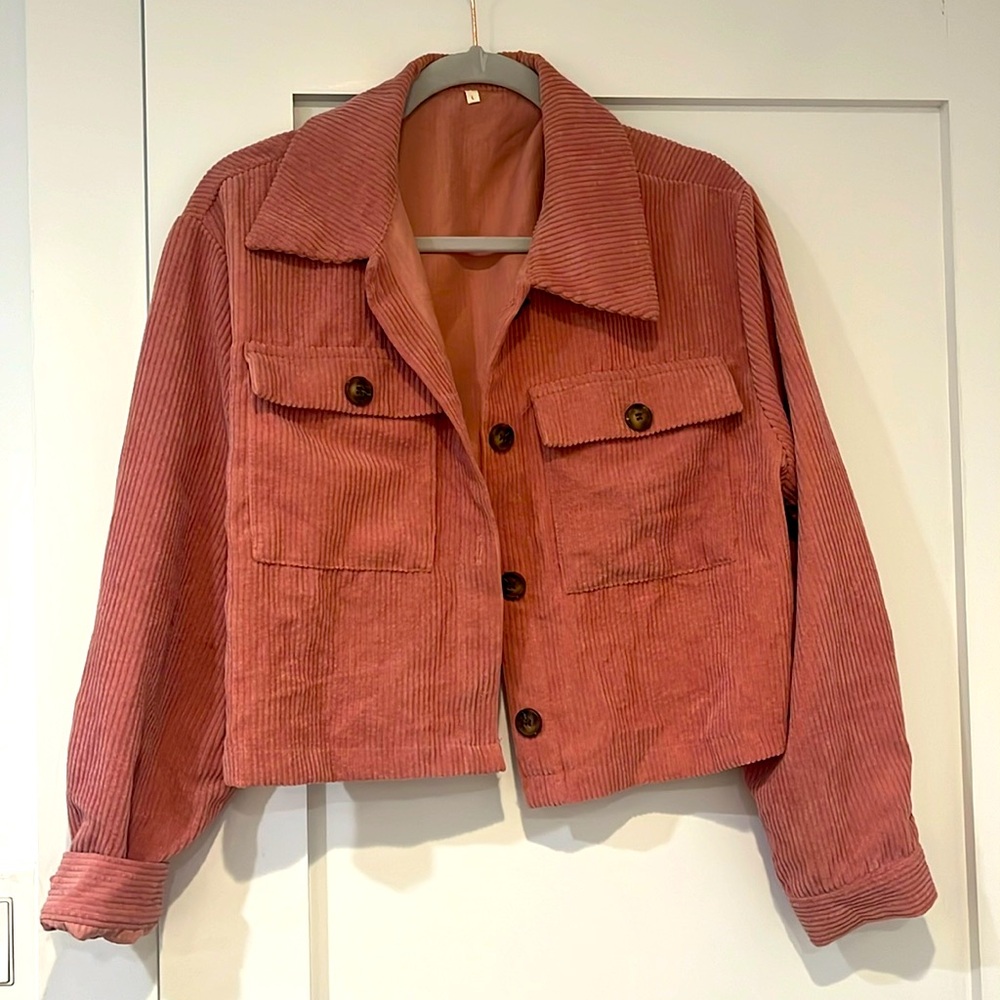 Pink oversized cropped corduroy jacket